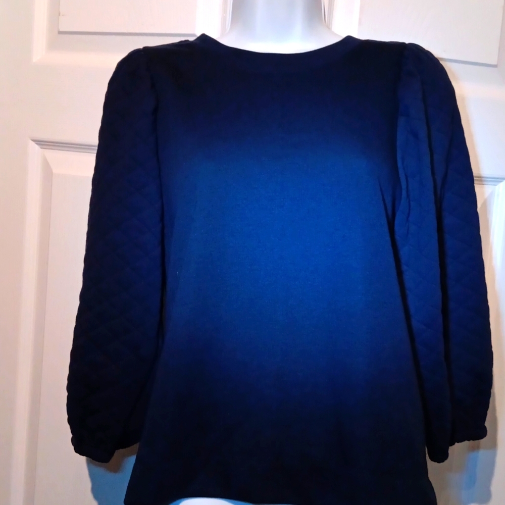 Loft Women's Cozy Quilted Sleeve Sweatshirt Navy Blue Size XS NWT - Picture 2 of 4